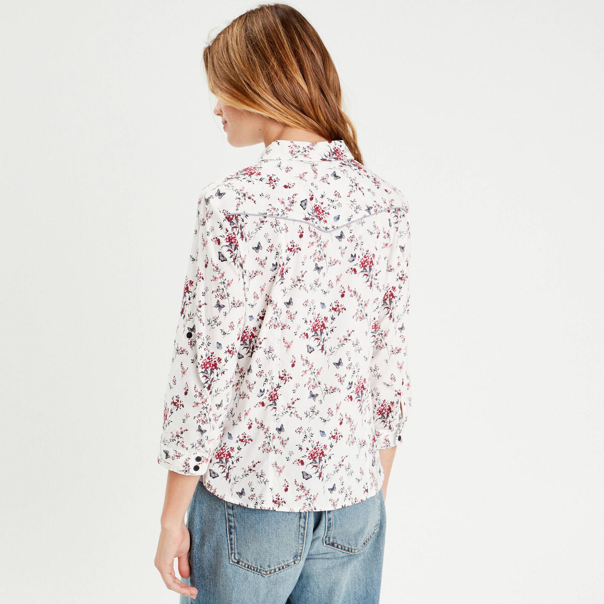 Chemise manches 3/4 blanc femme