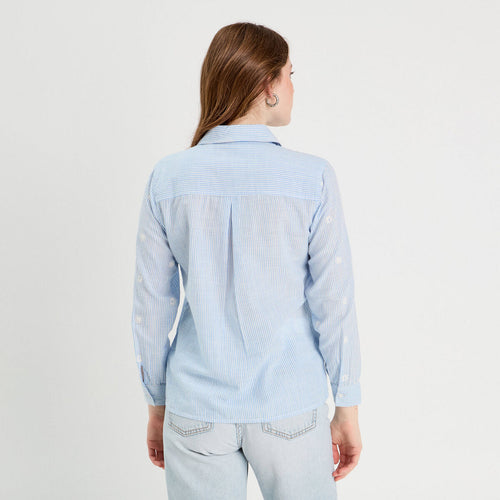 Chemise brodée manches longues blanc femme