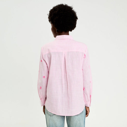 Chemise brodée manches longues blanc femme