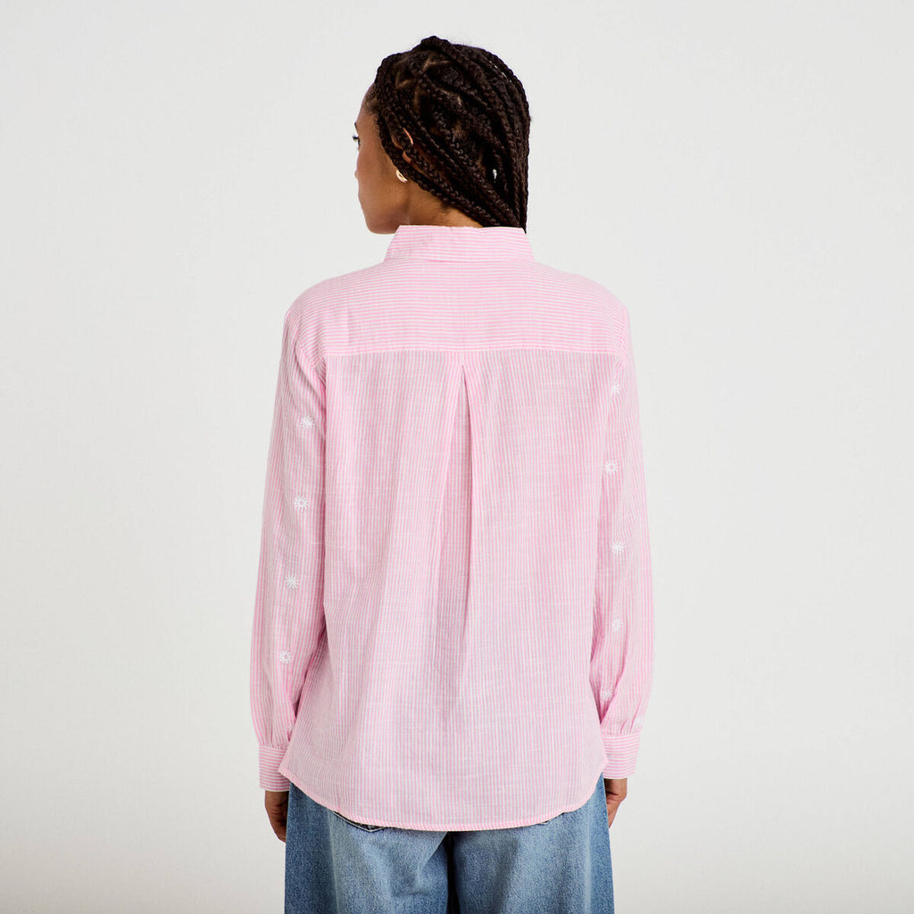 Chemise brodée manches longues rose femme