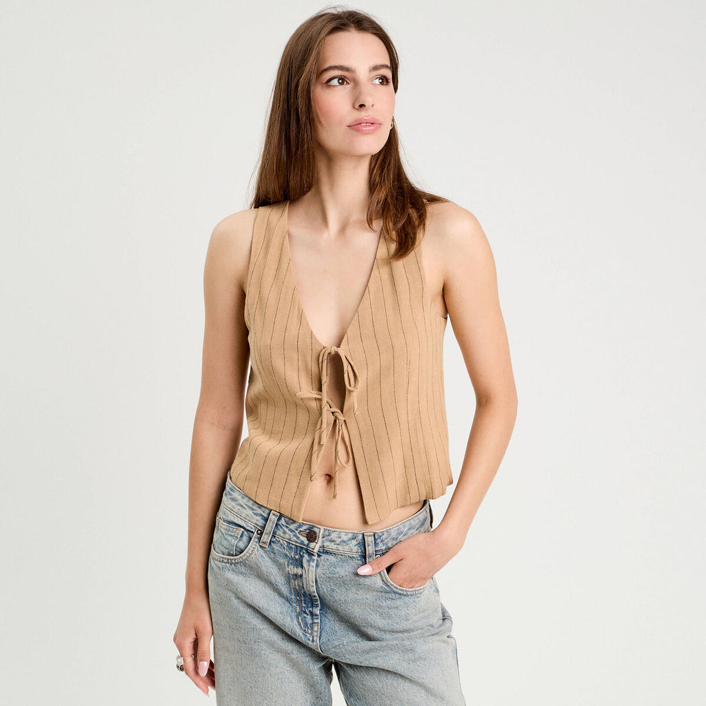 Veston sans manches noué beige femme