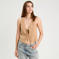 Veston sans manches noué beige femme