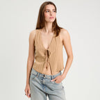 Veston sans manches noué beige femme