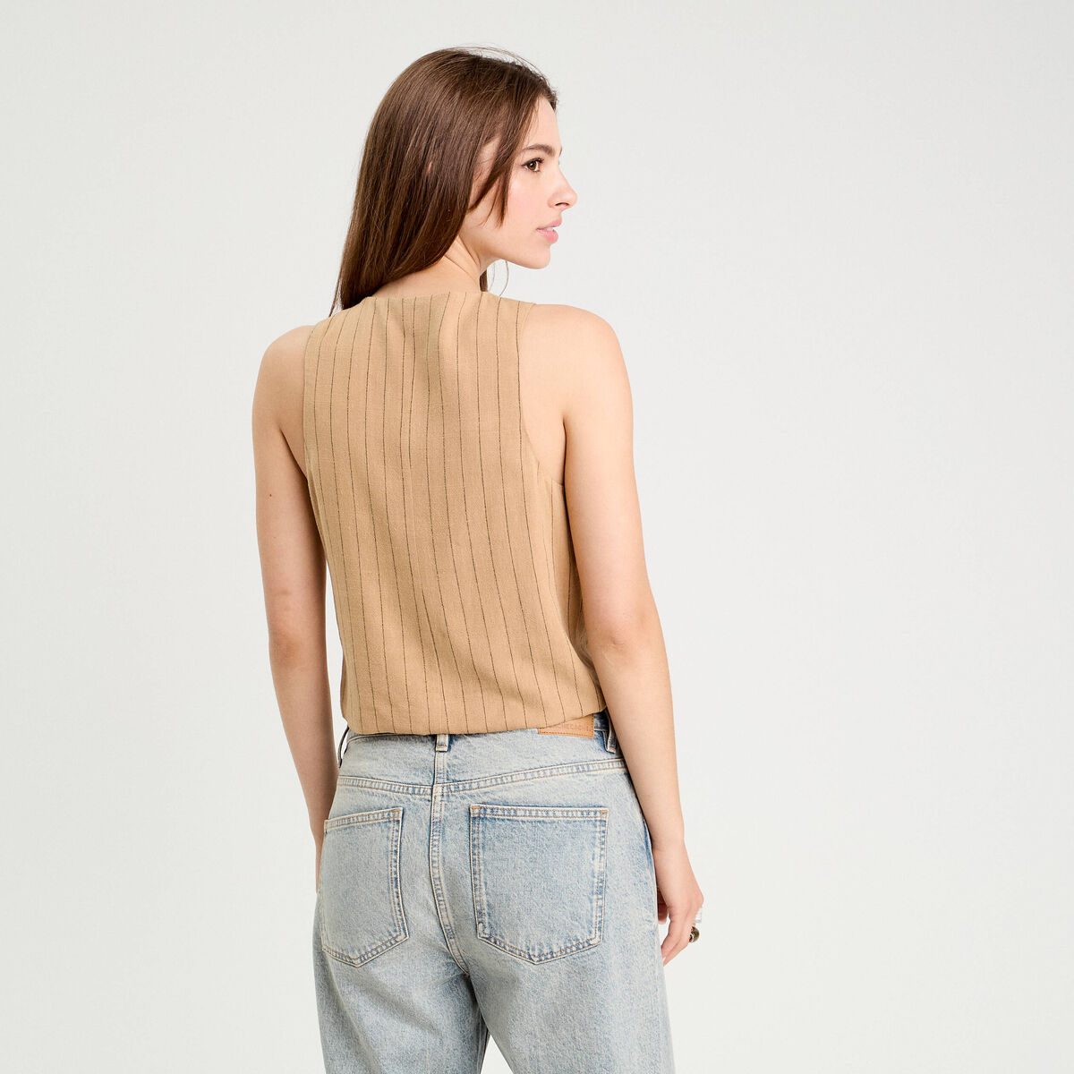 Veston sans manches noué beige femme