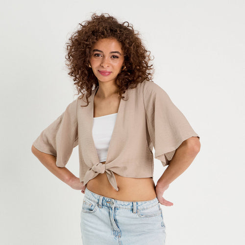 Blouse nouée cropped beige femme