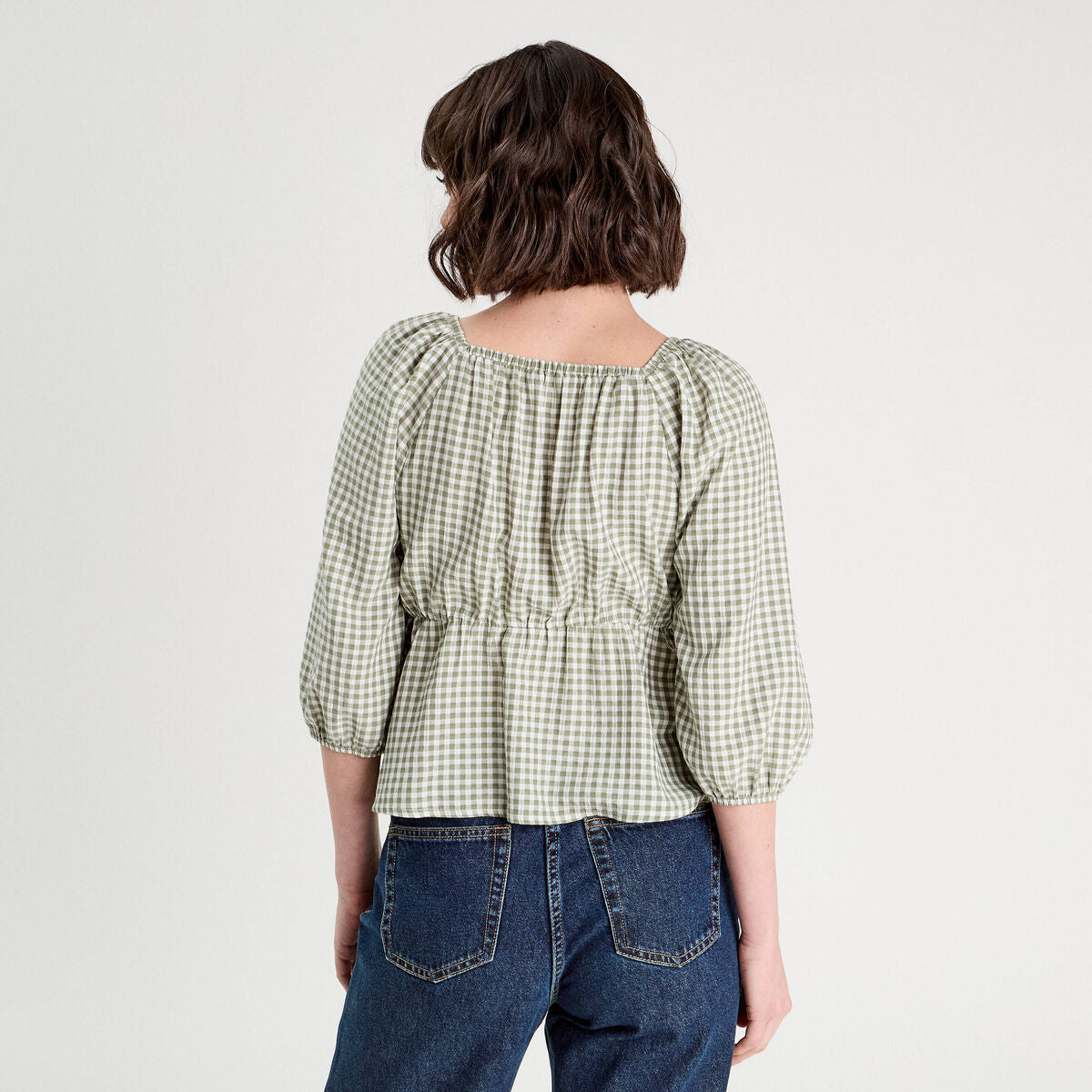 Blouse manches 3/4 vert kaki femme