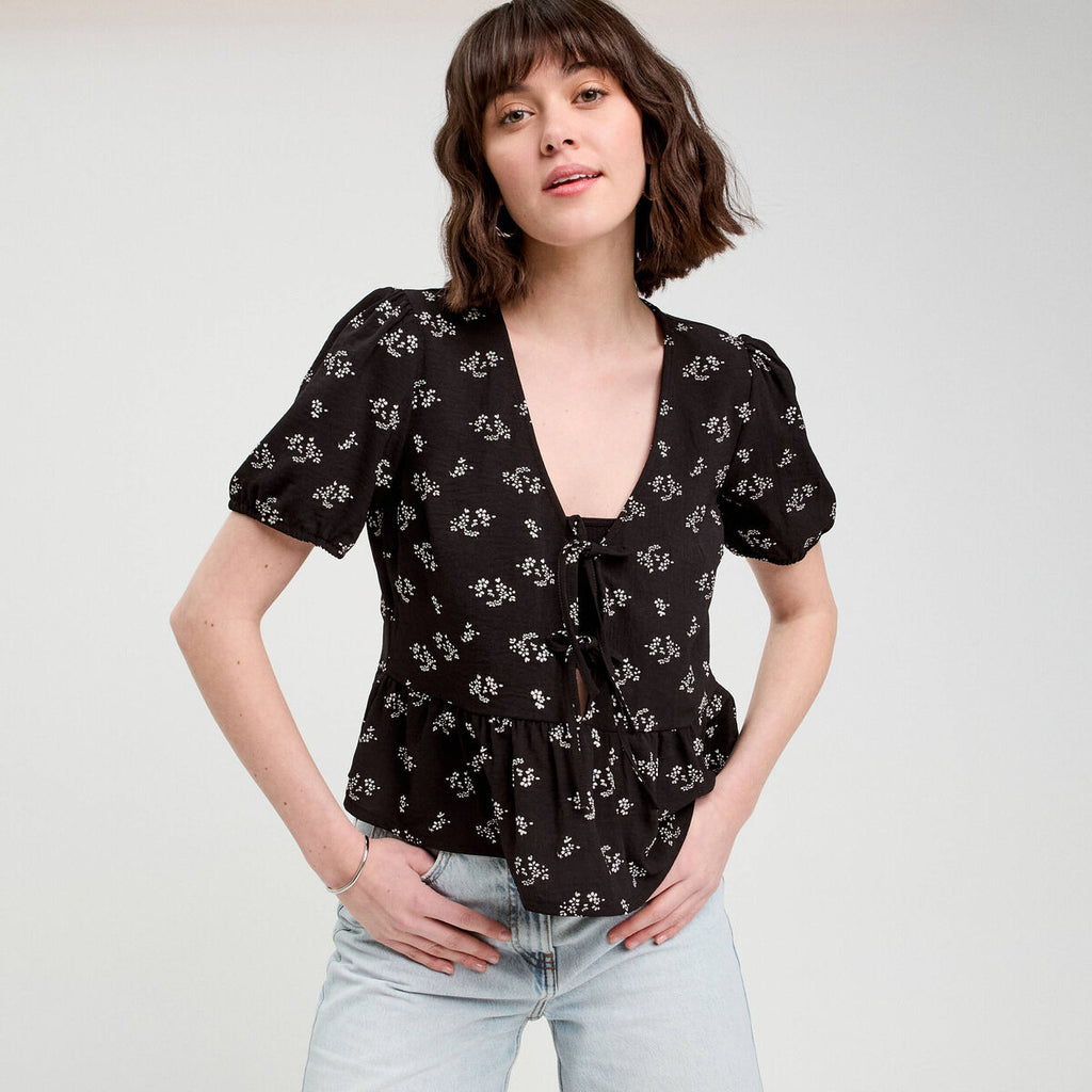 Blouse noeuds devant noir femme
