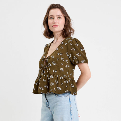 Blouse noeuds devant vert kaki femme