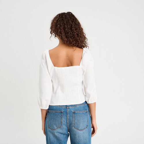 Blouse encolure carrée ecru femme