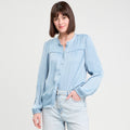 Blouse manches longues satin bleu clair femme