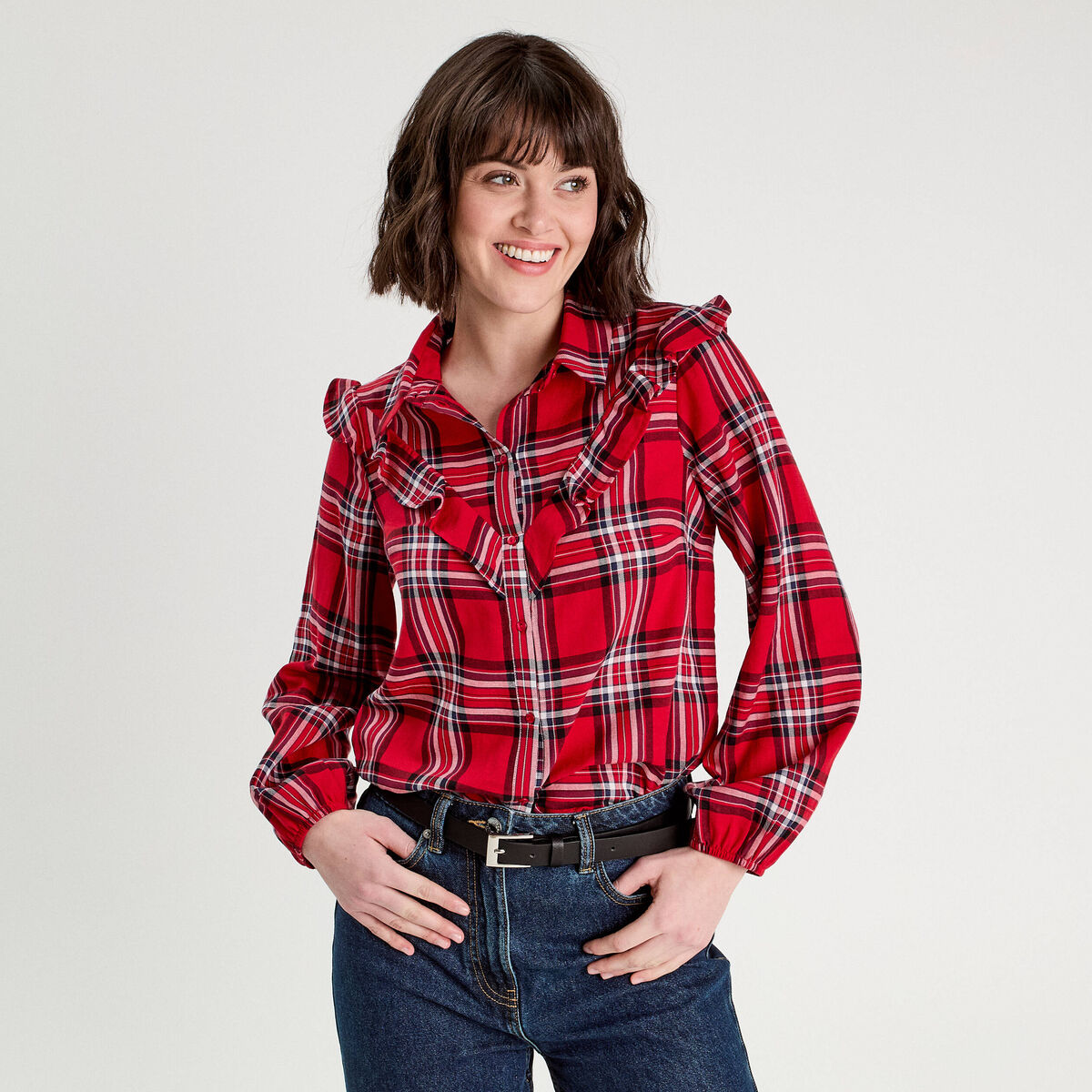Blouse avec volants rouge femme