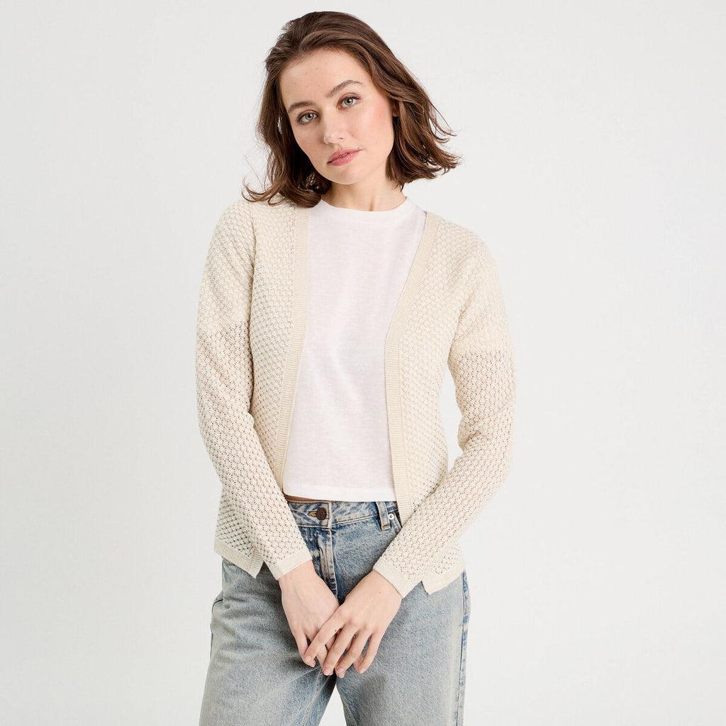 Gilet manches longues ajouré ecru femme