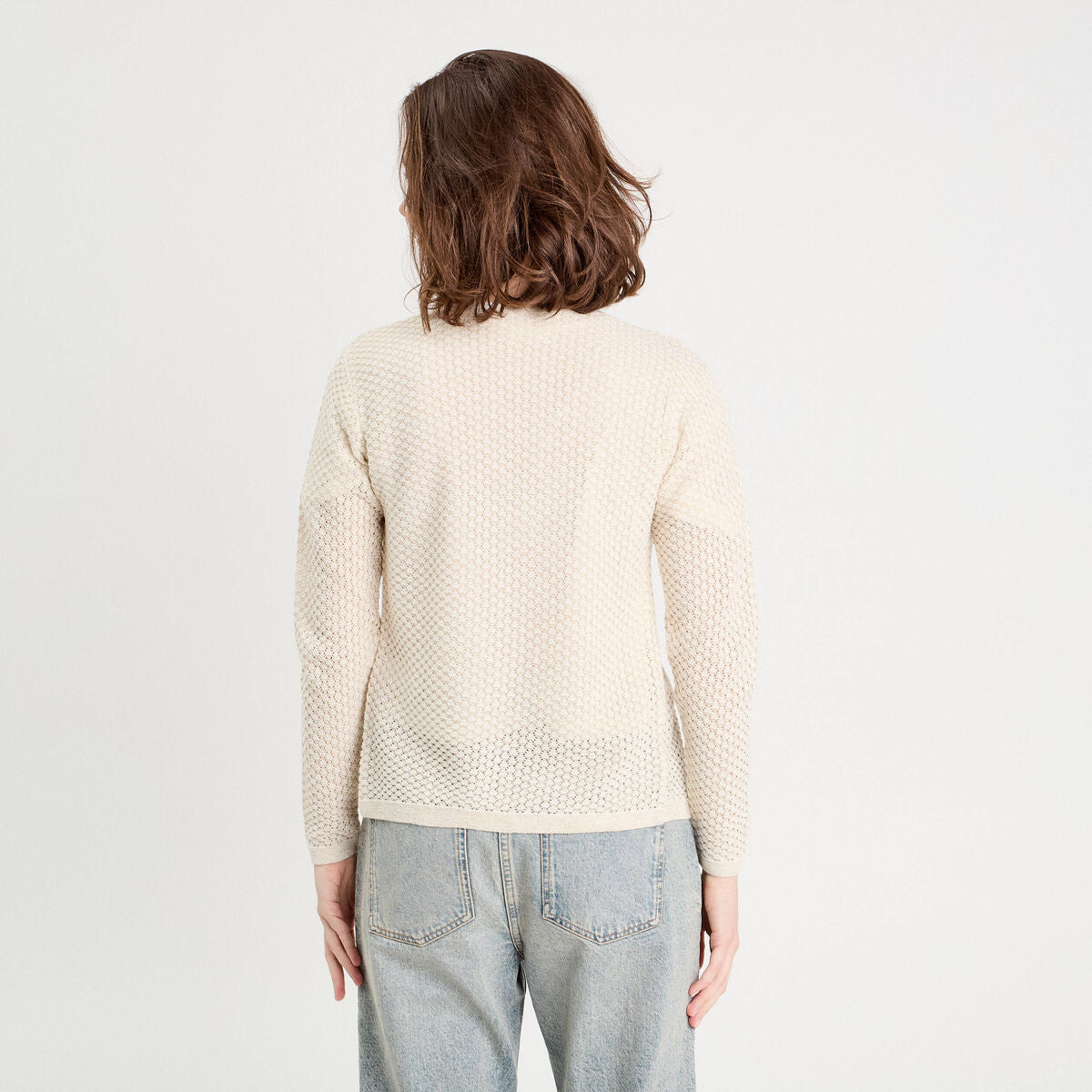 Gilet manches longues ajouré ecru femme