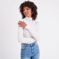 Pull col roulé côtelé ecru femme