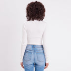 Pull col roulé côtelé ecru femme