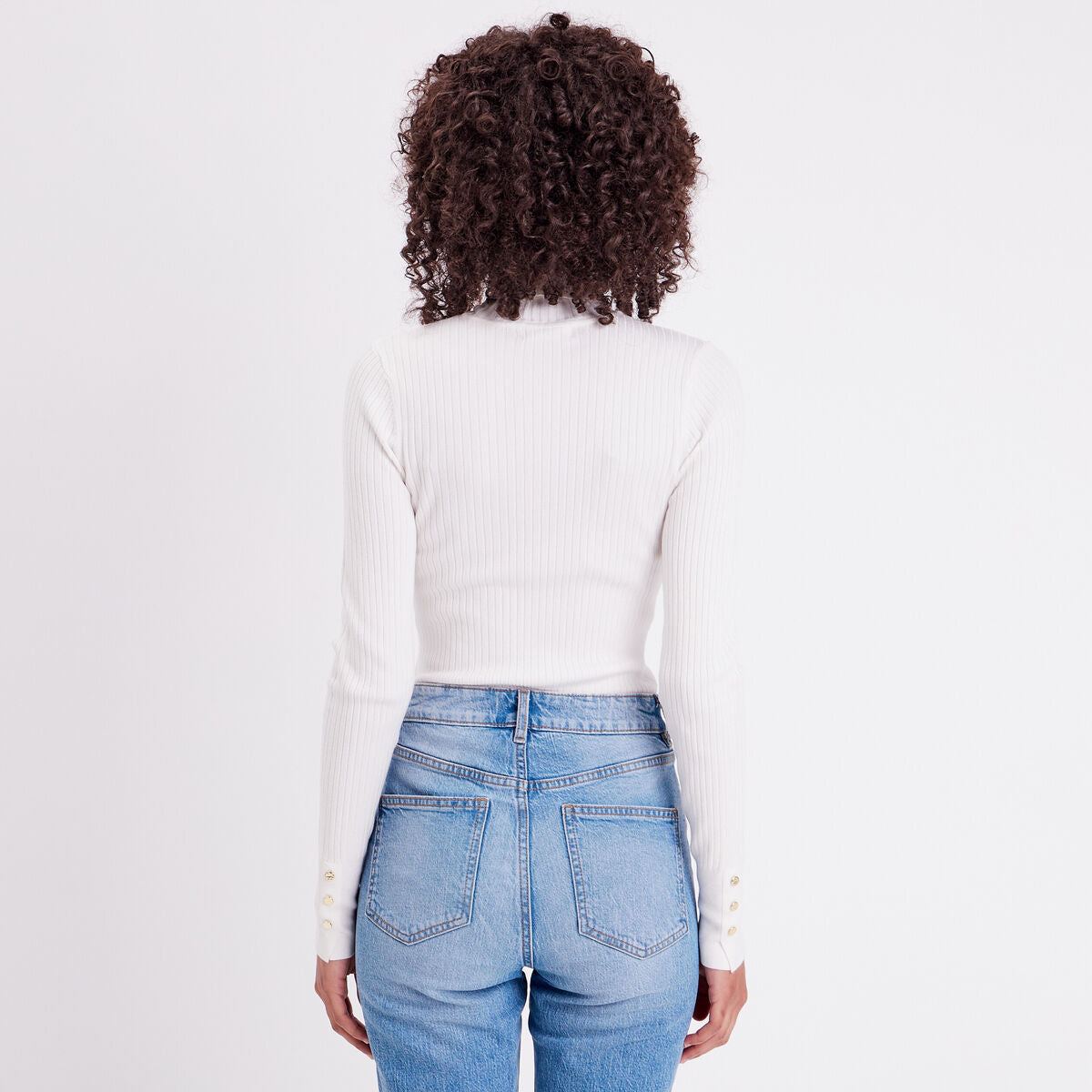Pull col roulé côtelé ecru femme
