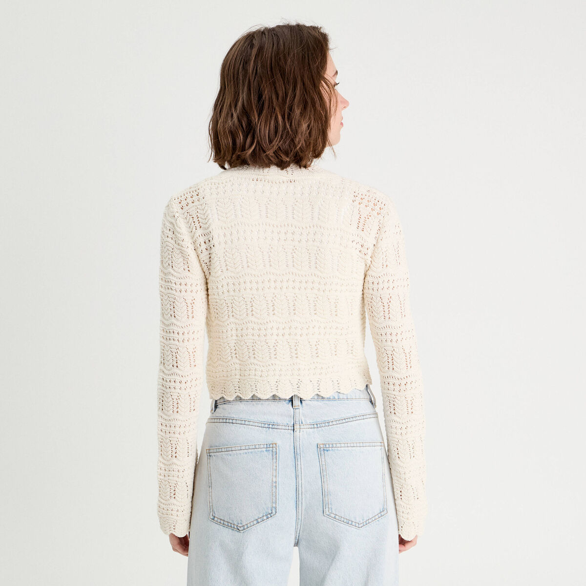 Gilet ajouré noué ecru femme