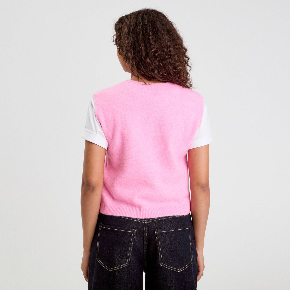 Gilet sans manches noué rose femme