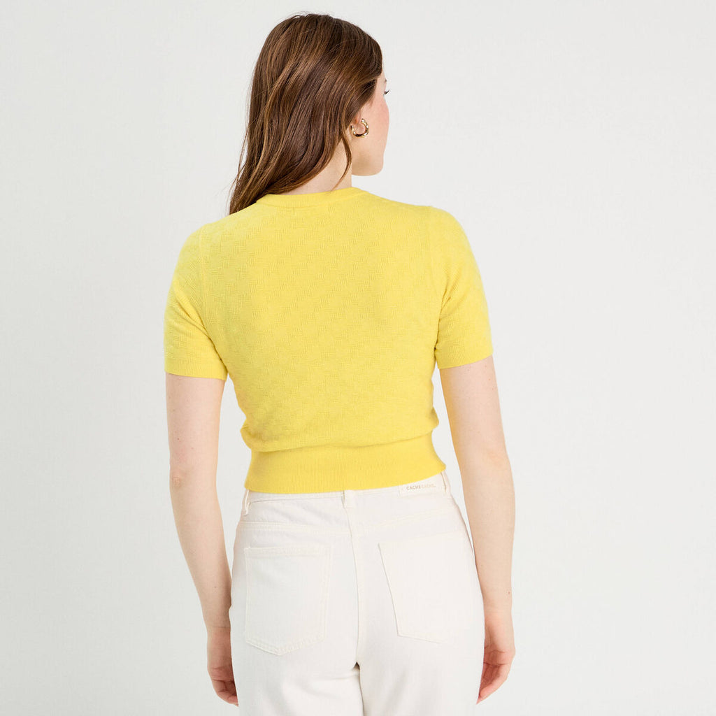 Pull manches courtes jaune pastel femme