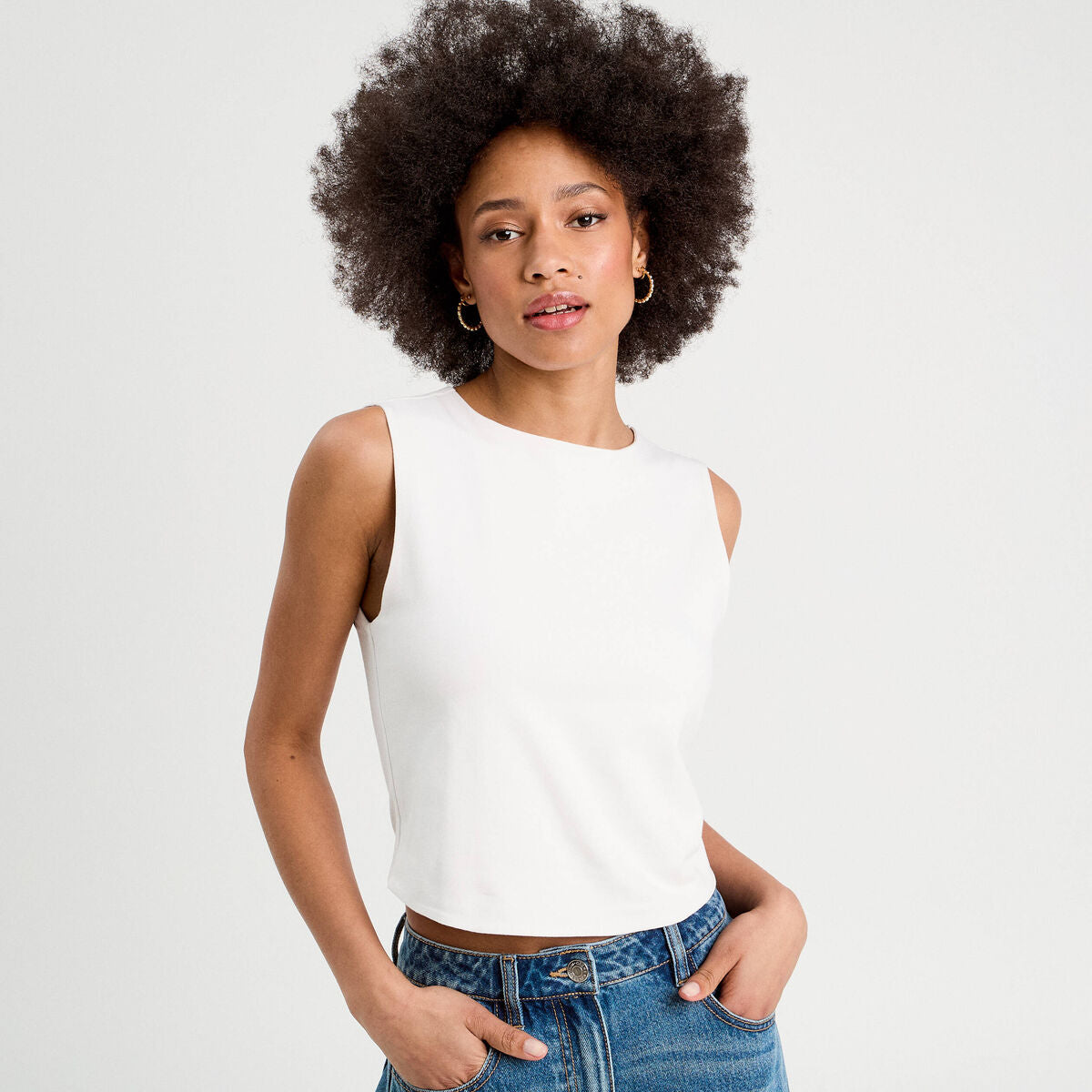Débardeur cropped blanc femme