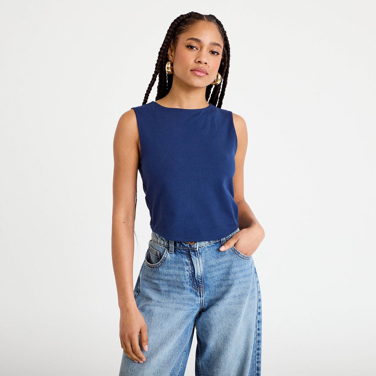 Débardeur cropped bleu foncé femme