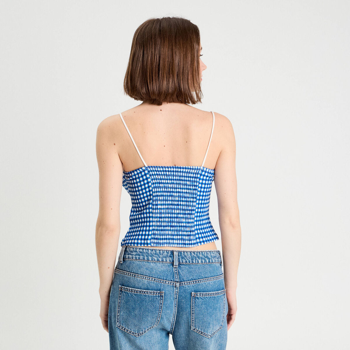 Débardeur cropped bretelles bleu electrique femme