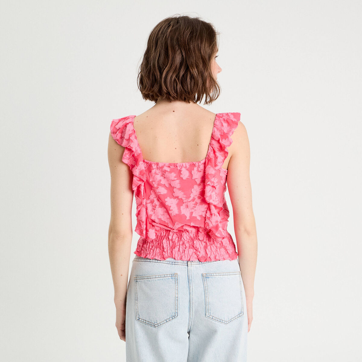 Débardeur sans manches volants rose femme
