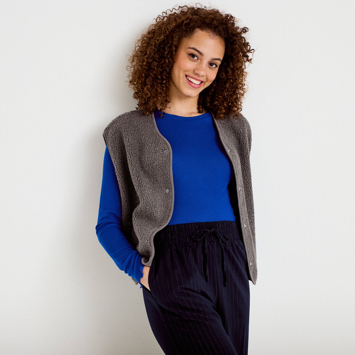 Gilet sans manches effet polaire gris foncé femme