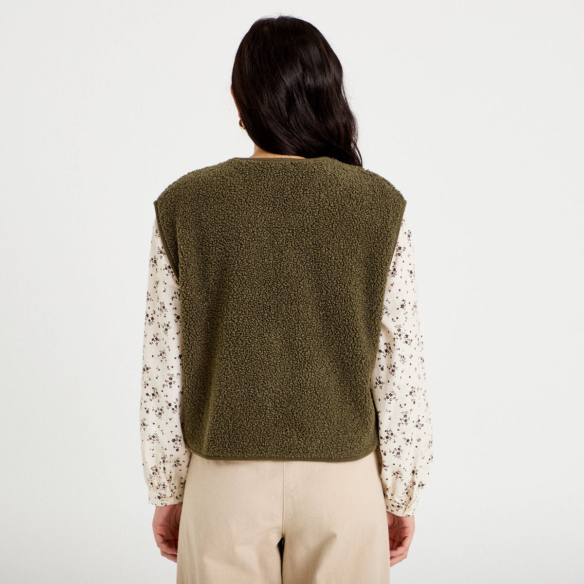 Gilet sans manches effet polaire vert kaki femme