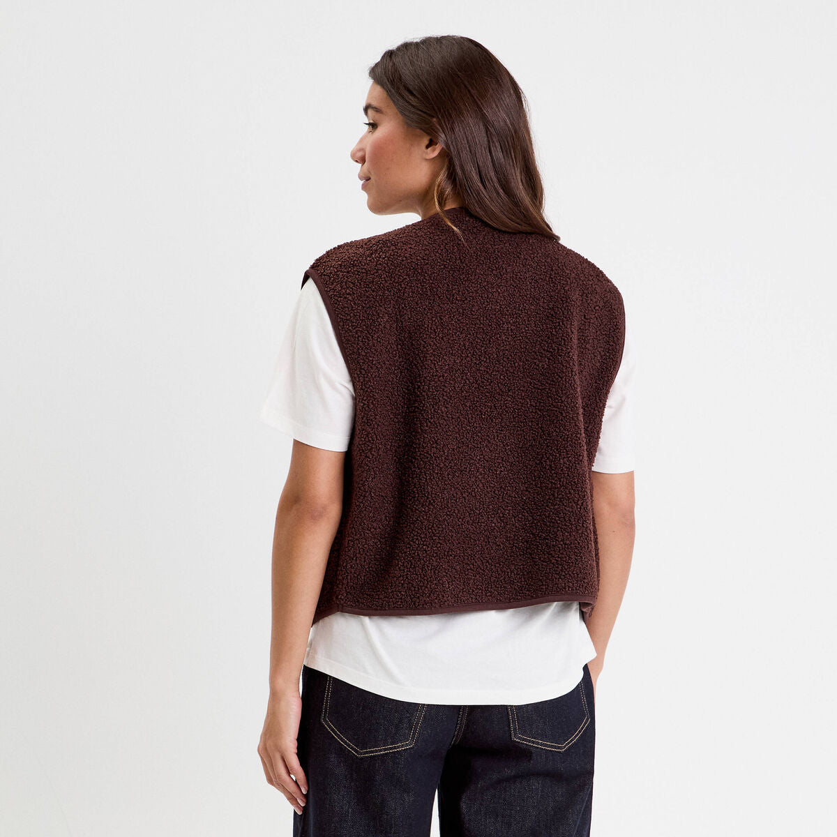Gilet sans manches effet polaire marron foncé femme