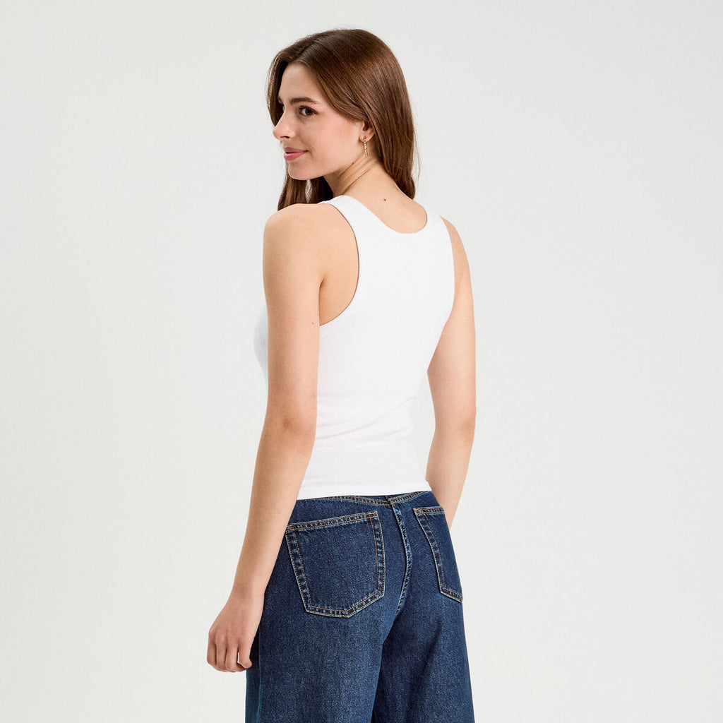 Débardeur côtelé avec brassière intégrée blanc femme