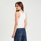 Débardeur côtelé avec brassière intégrée blanc femme