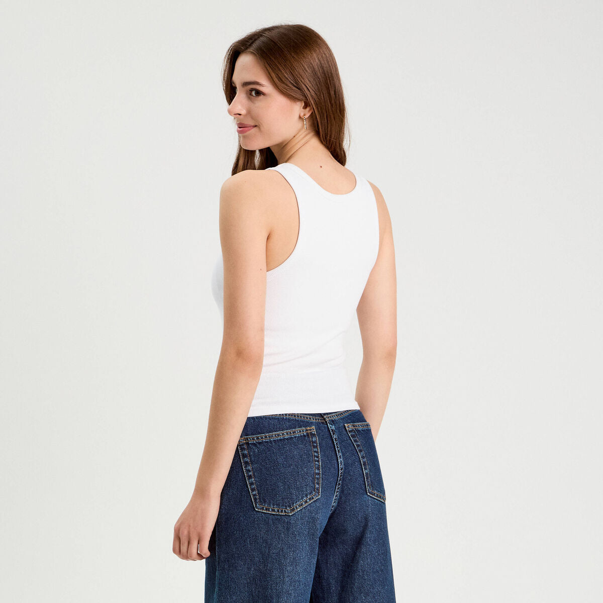 Débardeur côtelé avec brassière intégrée blanc femme