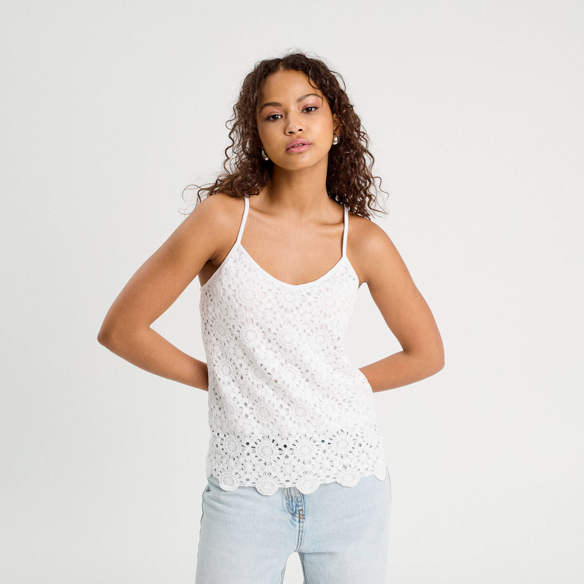 Débardeur effet crochet blanc femme