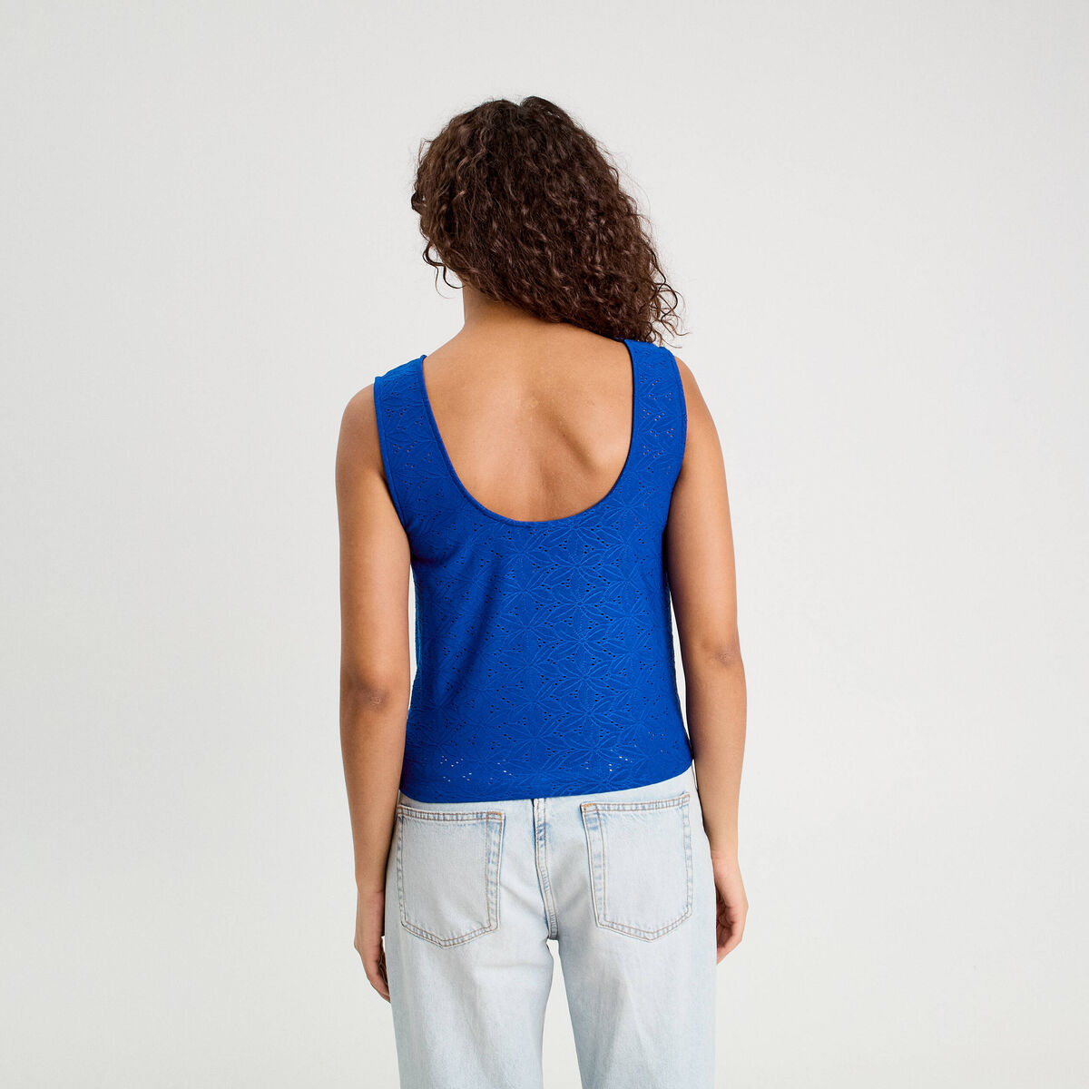 Débardeur cropped noué bleu electrique femme