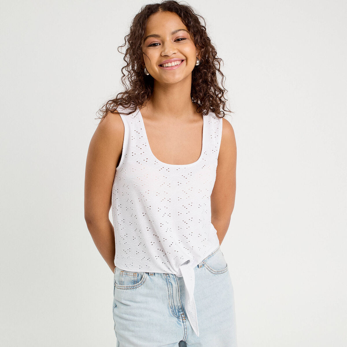 Débardeur cropped noué blanc femme