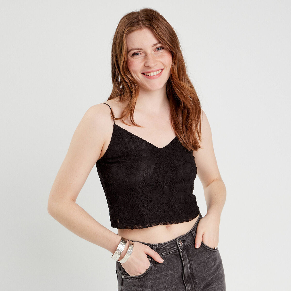 Débardeur dentelle noir femme
