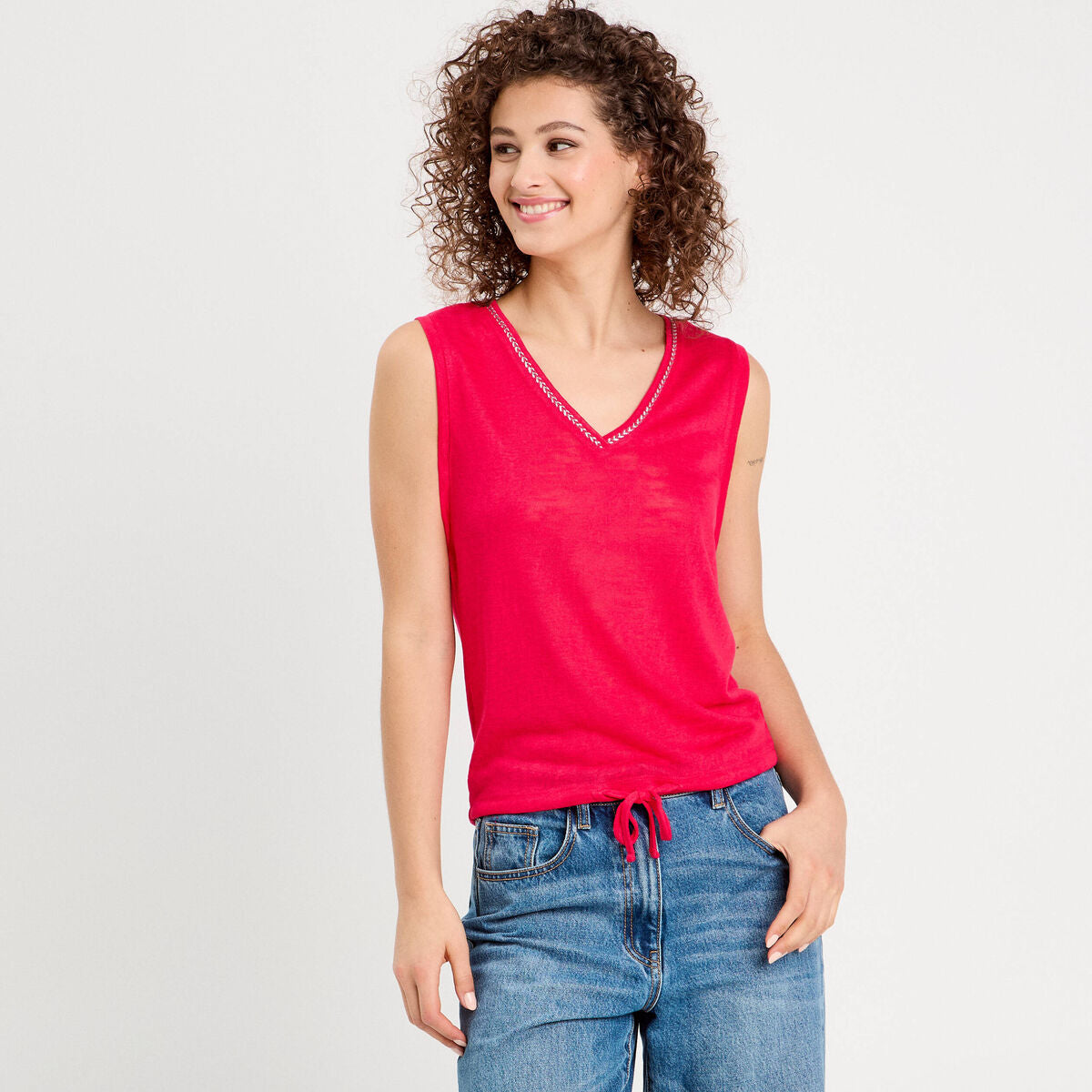 Débardeur détail noeud rose vif femme