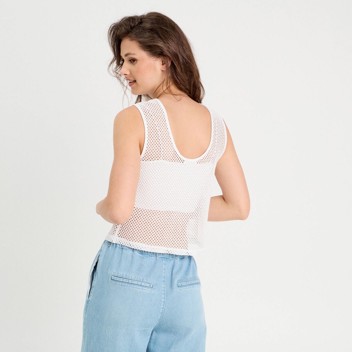 Débardeur effet crochet blanc femme