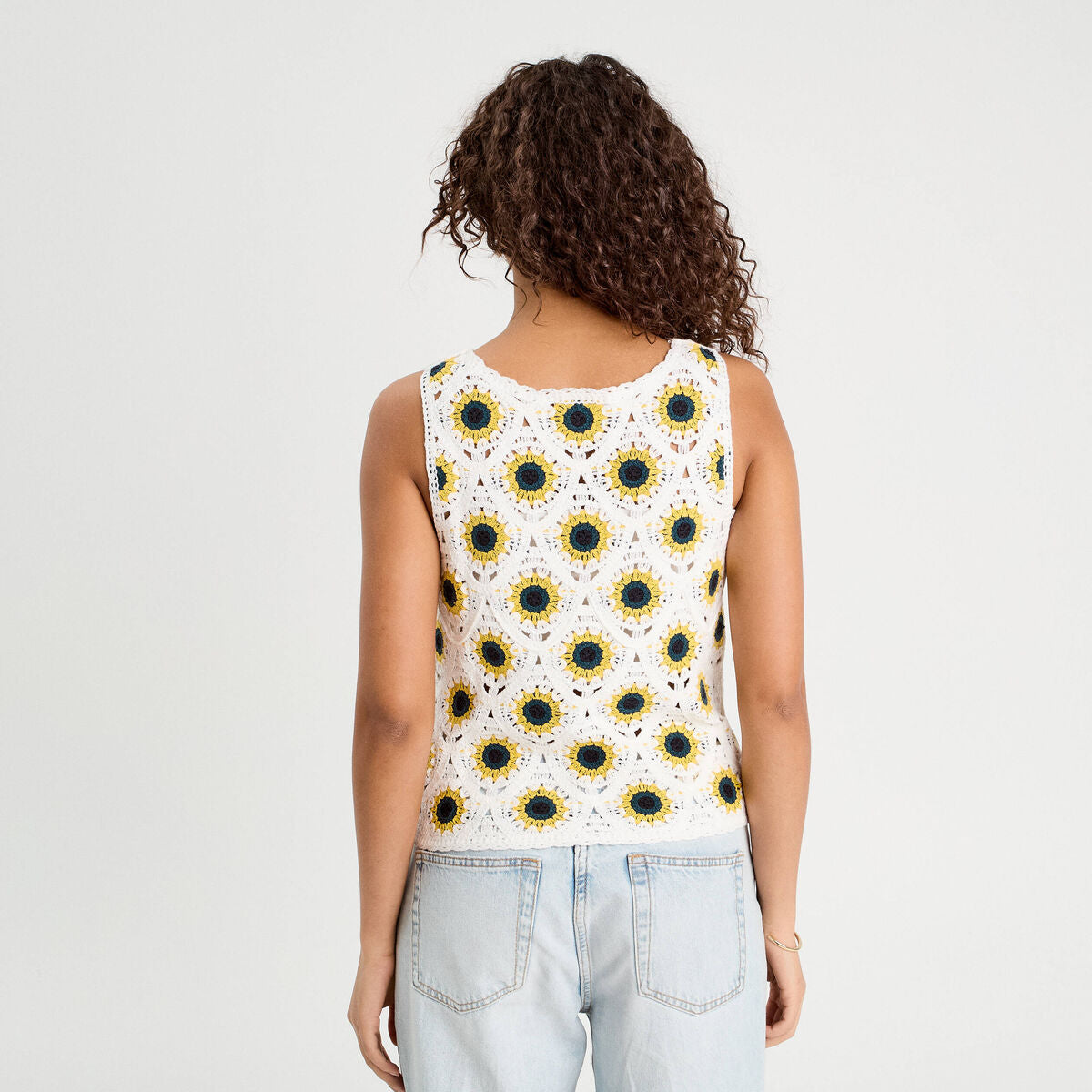 Débardeur crochet boutons ecru femme