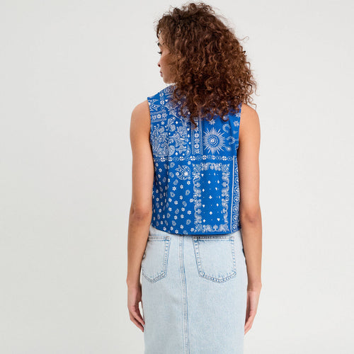 Blouse nouée sans manches bleu femme