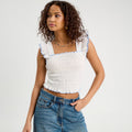 Débardeur smocké blanc femme