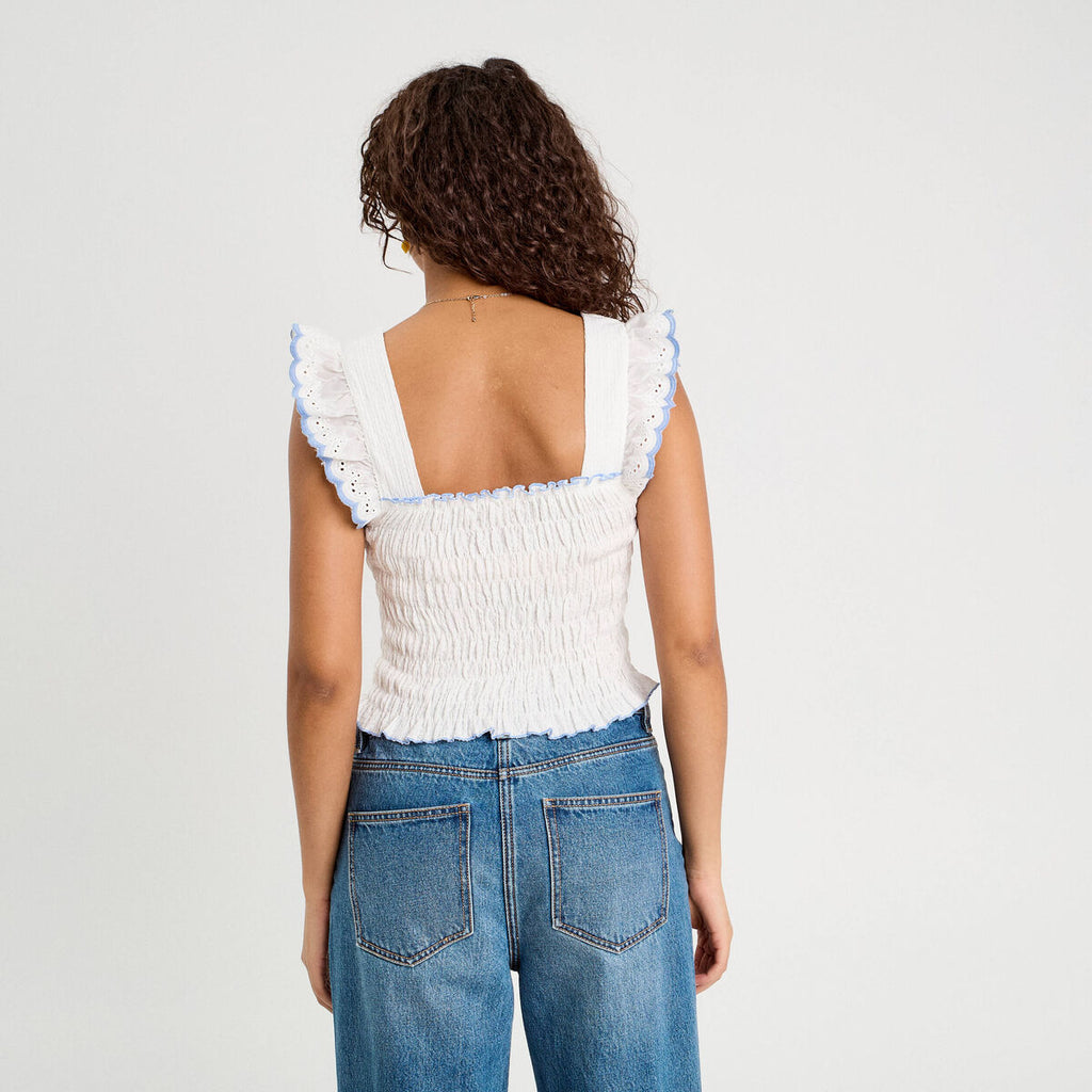 Débardeur smocké blanc femme