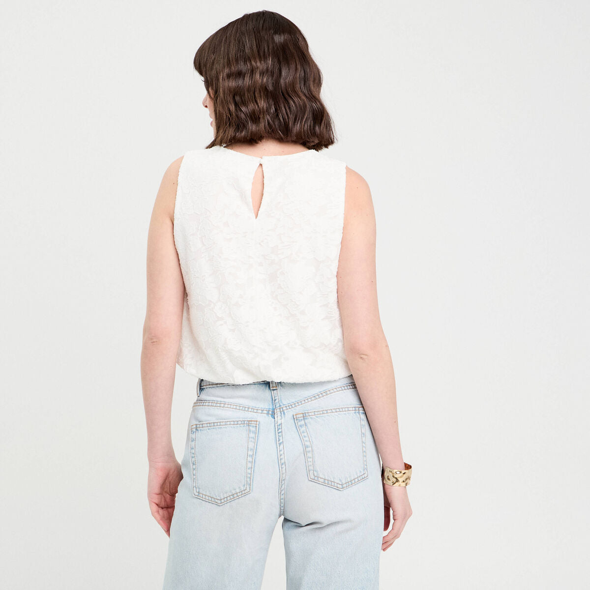 Top sans manches ecru femme