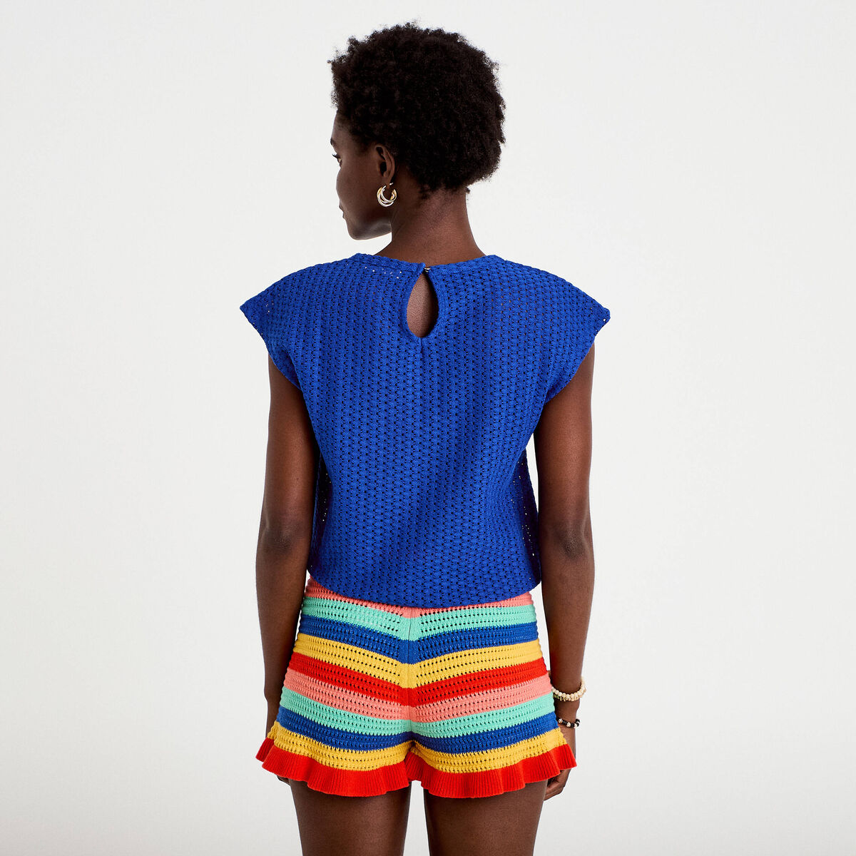 Débardeur ajouré bleu electrique femme