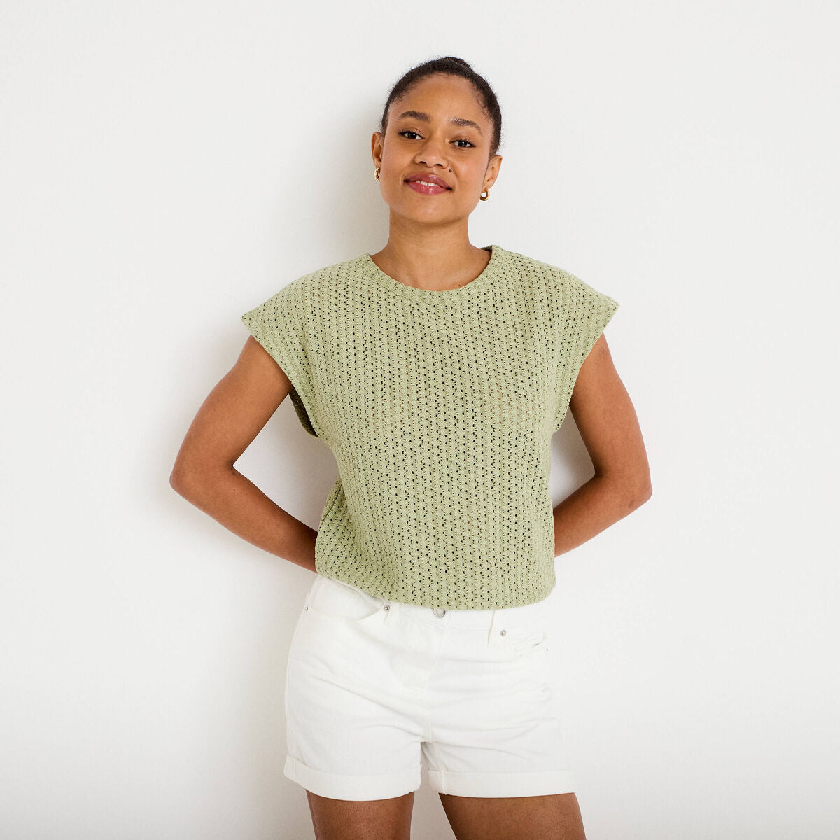 Débardeur ajouré vert kaki femme