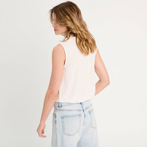 Blouse volants sans manches ecru femme