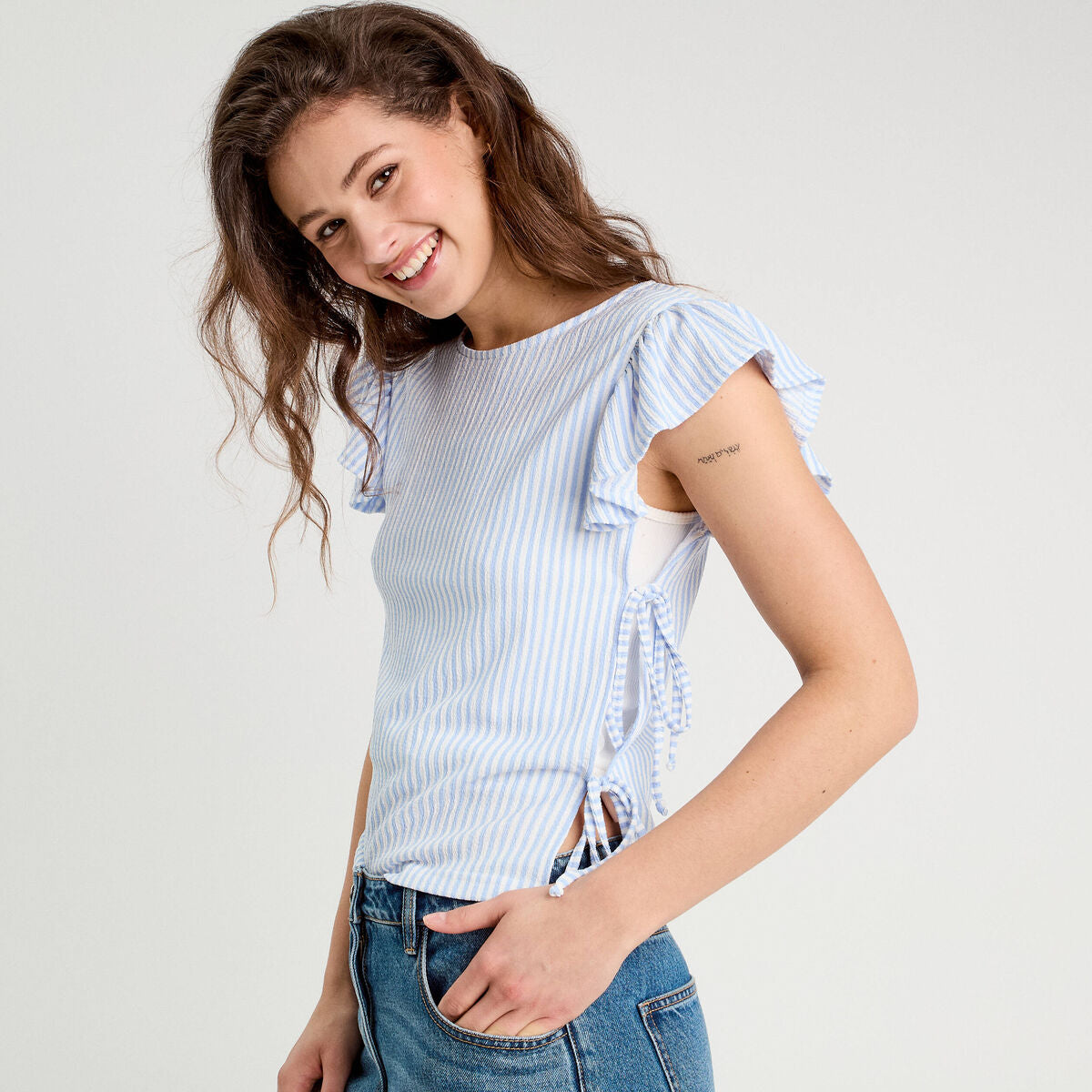 T-shirt noeuds côtés bleu femme