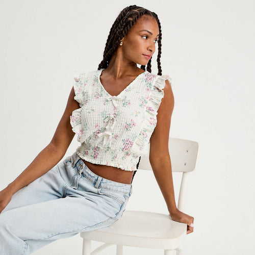 Blouse sans manches volants blanc femme