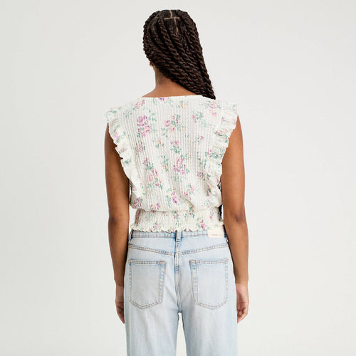 Blouse sans manches volants blanc femme